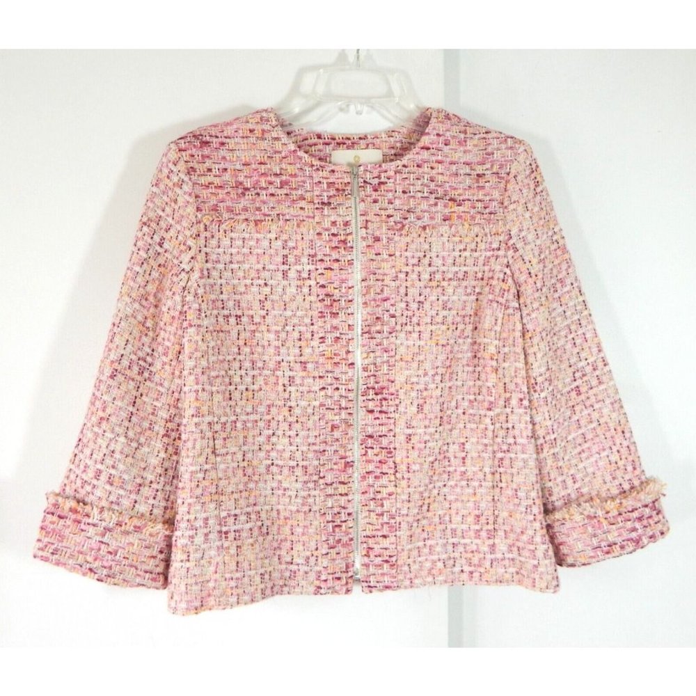 ETCETERA jacket blazer nubby 3/4 sleeve zip up career business colorful 6